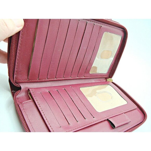 Buxton Burgundy Wallet Double Zip Compartments Croc Design Purse ID Card Slots - Picture 11 of 16